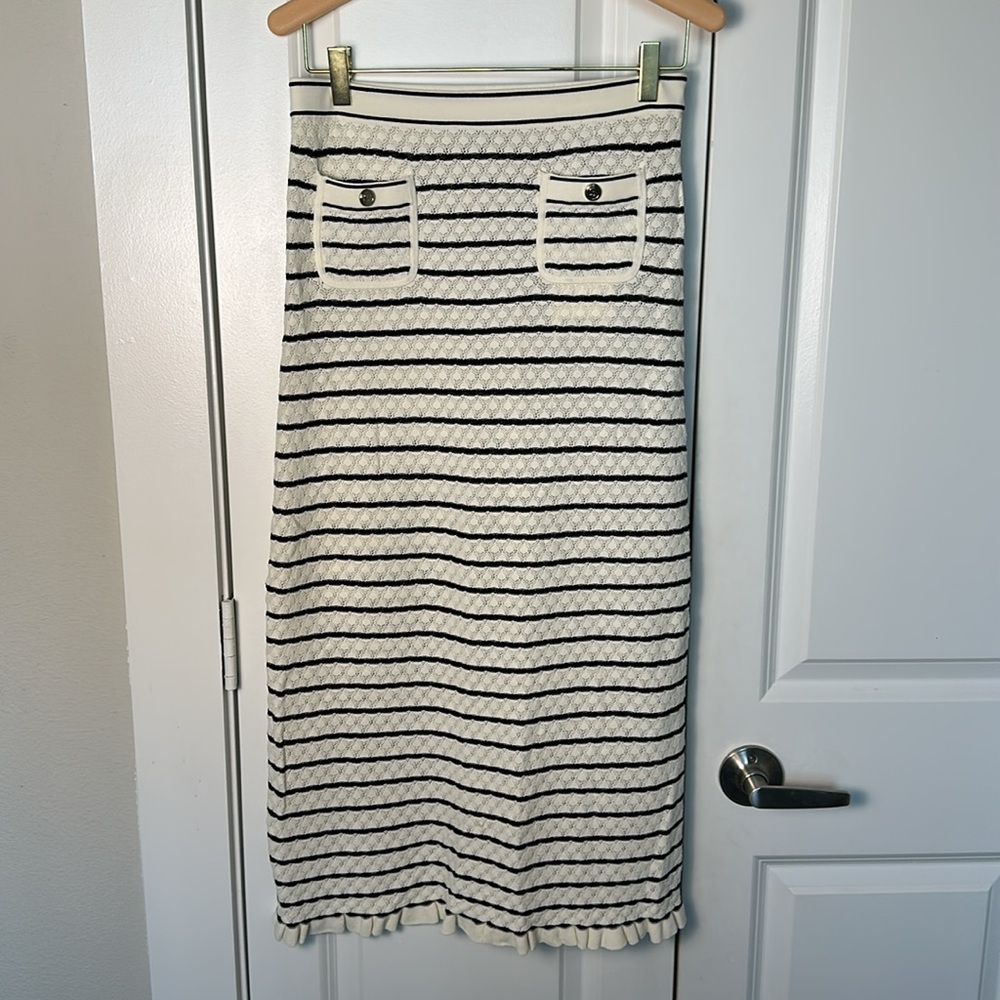 SANDRO Moline striped stretch-knit midi skirt - Picture 5 of 8
